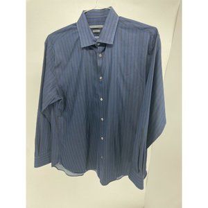 John Varvatos Slim Fit Blue Black Striped Button Down Shirt Men's Size 16